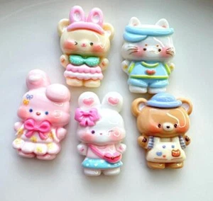 20Pcs Mixed Resin Cartoon Rabbit Cat Bear Flatback Cabochons for Craft DIY Decor - Picture 1 of 10