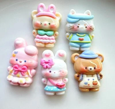 20Pcs Mixed Resin Cartoon Rabbit Cat Bear Flatback Cabochons for Craft DIY Decor - Image 1 of 4