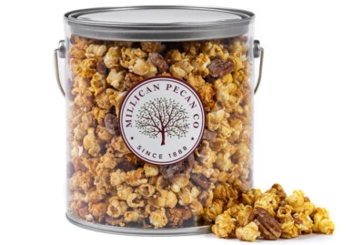Gourmet Caramel Pecan Popcorn w/ Praline Pecans | 1 Gallon Pail | Millican Pecan - Image 1 of 3