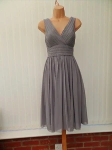 ELIZA J SILVER GREY SHEER PLEAT CHIFFON 50'S FLARE SCARF MIDI DRESS 10 £139 ONCE - Picture 1 of 14