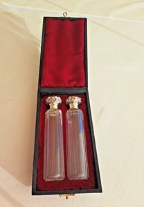 Antique Sterling silver and crystal Two PERFUME BOTTLES London 1900 . With box - Picture 1 of 14