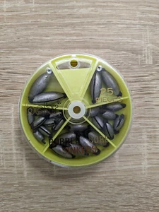 Bleioliven mit Gummi Sortiment Drehdose Angelblei Laufbleie Grundblei Blei Behr - Bild 1 von 1