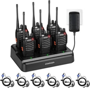 6 Walkie Talkies with Earpiece, Portable FRS Two-Way Radios Rechargeable 6 Gang - Picture 1 of 8