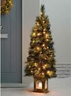 Pre-Lit Christmas Tree 4ft Potted Victorian Pine 80 White LED Lights pot New C