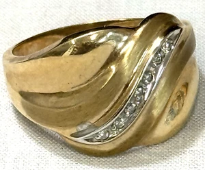 Signed FTJ Vintage 3.3g 10k Yellow Gold 7 Diamond Ring sz 8.5 - Picture 1 of 5