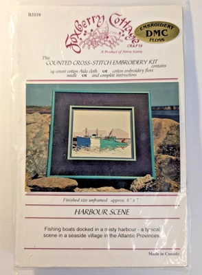 Vintage 1994 Foxberry Cottage Harbour Scene Cross Stitch Kit 6"x 7" DMC - Image 1 of 2