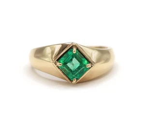 Natural Emerald 2.35CT Green Square Cut Emerald 14K Żółte złoto Statement Męskie - Zdjęcie 1 z 8