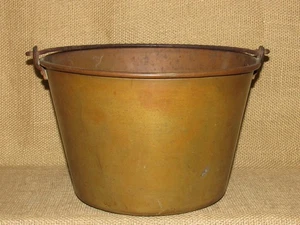 Antique Hiram HAYDENS 1851 Spun Brass Pail ~ Rat Tail Handle Waterbury Brass Co - Picture 1 of 9