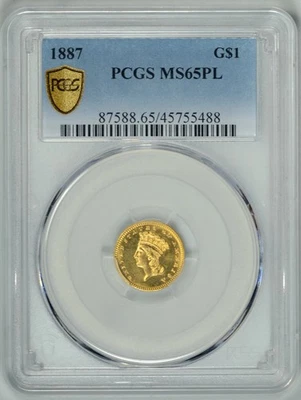 1887  $1 Gold Indian PCGS MS65 PL  *  PROOF-LIKE GEM  pop 1/1  *  #45755488 - Image 1 of 4
