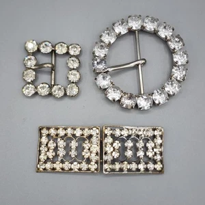 3 Vtg/Antique Women's Belt Buckle Lot Czechoslovakia Crystal Glass Rhinestone - Bild 1 von 6