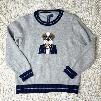 Janie and Jack Boys 5 Years The Bulldog Sweater Heathered Gray Knitted Pullover - Image 1 of 4