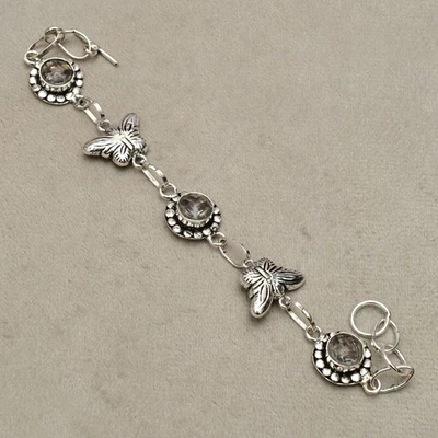 Bracciale in argento sterling 925 con pietre preziose di topazio bianco... - Immagine 1 di 4