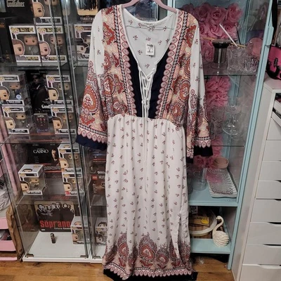 NWT Deadstock Charlotte Russe Maxi Dress White Red Blue Paisley Floral Large NEW - Image 1 of 4