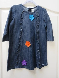 Osh Kosh B'Gosh Girls Dress Age 2 3 Blue Denim Smock Tunic Flowers 70s Retro - Picture 1 of 3