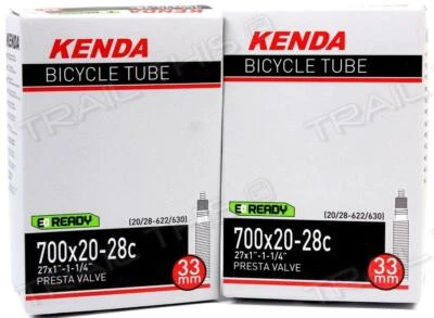 Two (2) Pack Kenda 700x20/28 27x1"-1-1/4" Threaded 33mm Presta Bike Inner Tubes