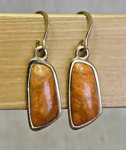 Vintage BARSE Thailand Gold-Toned Orange Sponge Coral Dangle Hook Earrings - Picture 1 of 9