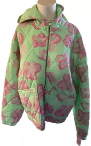 Hooded Quilted Jacket Unisex Adult Wild Fable Mint Green Floral SMALL NWT - Picture 1 of 14