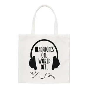 Headphones On World Off Regular Tote Bag Music DJ Funny Shopper Shoulder - Picture 1 of 1