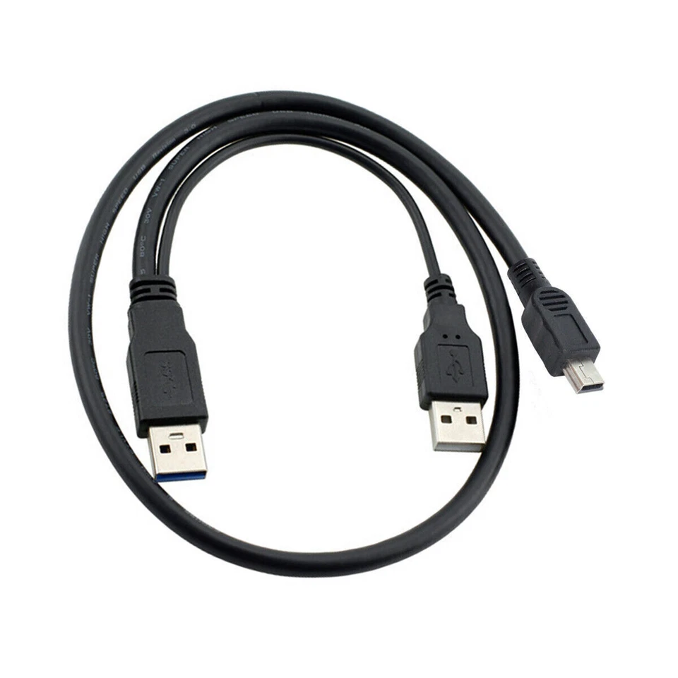 CY USB2.0 Dual 2 A Type Male to Mini 5Pin Male Y Cable for Hard Disk Drive - Image 1 of 4