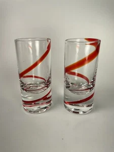 2 Pier 1 Swirline Red Swirl Shot Glasses or Cordial Glass - Picture 1 of 8