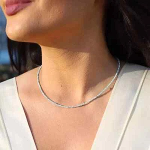 Natural Larimar 2mm Beaded Choker Healing Dainty Boho Crystal Women Necklace - Picture 1 of 5