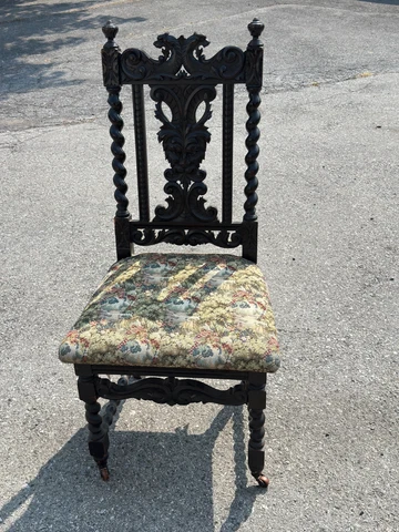 heavily carved griffens carved face chair oak  1880s antique fantasy chair Cover