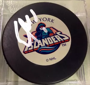 ERIC FICHAUD AUTOGRAPHED NEW YORK ISLANDERS HOCKEY PUCK - Picture 1 of 1