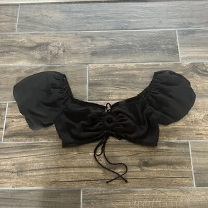 Wild Fable Black Crop Top Puff Sleeve Tie Back Size Medium - Picture 1 of 5