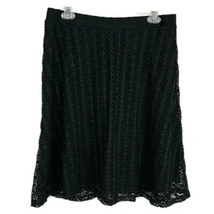 Courtenay Womens sz 8 Skirt Black Lace Layer Knee Length A Line Full Modest - Picture 1 of 7