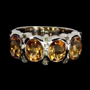 925 Sterling Silver Ring Oval Citrine 8x6mm Peridot Natural Gemstone Jewelry - Picture 1 of 14