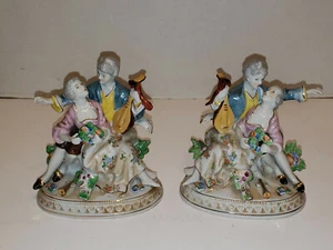2 Vintage Hinode Japan Porcelain Gentlemen Mandolin Courting Lady Figures - Picture 1 of 11