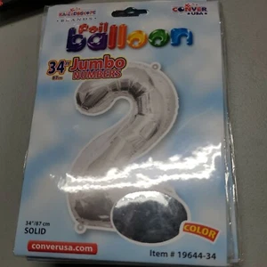 LOT OF 6 XL 34" Jumbo Number 2 Silver Foil Balloon Party Decorations NEW - Picture 1 of 3