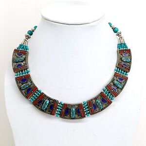 AG15🎁Exclusive🎁Natural Turquoise Handmade Tribal Necklace - Ethnic Jewelry!!