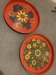 1970s Flower Power Tray By Action True Vintage Made In Brazil Set of 2 - Picture 1 of 16