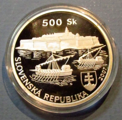R 2007 Slovakia 500 Korun DANUBE CASTLE KOMARNO Silver Proof Coin Czech Slovak - Image 1 of 2