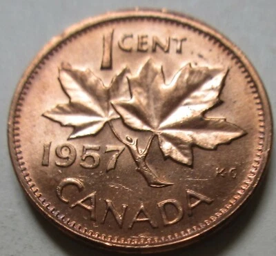 1957 Canada Small Cent Coin. RED UNC. Penny 1 cent 1c 1p (CR) - Image 1 of 4
