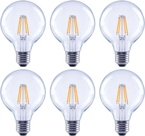 LED Light Bulbs, 6-Pack - 60-Watt Equivalent - G25 Clear Glass Filament -- NEW - Picture 1 of 3