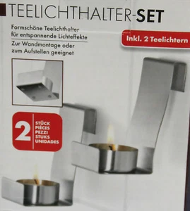 Teelichthalter 2er Set Kerzen Edelstahl inkl. 2 Teelichtern - Bild 1 von 5