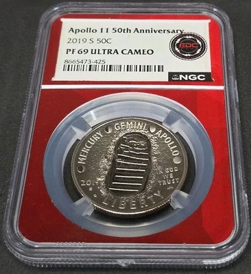 2019-S PF69 ULTRA CAMEO - APOLLO 11 50th Anniversary Silver Clad 50c Coin - NGC - Image 1 of 4