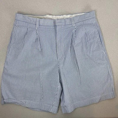 Cutter & Buck Golf Shorts Blue White Striped Pleated Seersucker Men’s Size 35 - Image 1 of 4