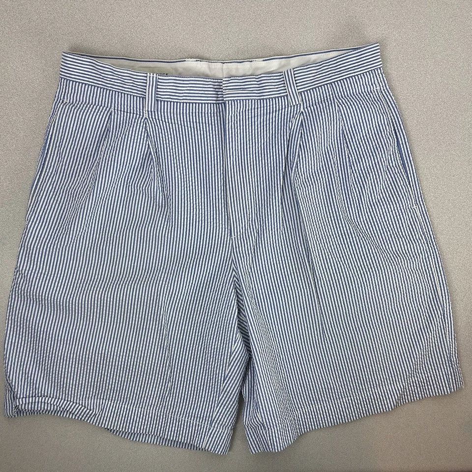 Cutter & Buck Golf Shorts Blue White Striped Pleated Seersucker Men’s Size 35 - Image 1 of 4
