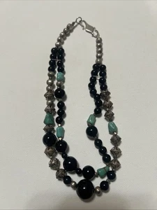 "Collar de cuentas de ónix negro y turquesa nativa americana de colección 78 gramos 17""" - Imagen 1 de 15
