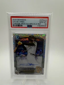 2025 Bowman Chrome Leo De Vries Chrome Speckle Refractor Auto PSA 10 /299 - Picture 1 of 2