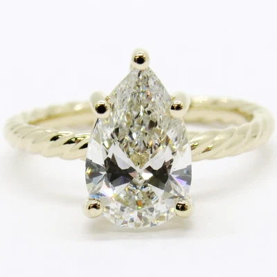 Anel de noivado de ouro amarelo 14k com certificado IGI criado em laboratório diamante pera brilhante 2 quilates - Imagem 1 de 4