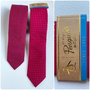 Lot 2 Penguin Necktie Tie Skinny Red White Polka Dot 2.25 x 57/59 - Picture 1 of 16