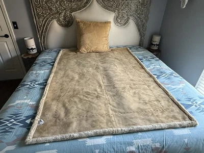 Woolrich Home Faux Fur & Suede Back Throw Blanket  Tan 50x68” & 23” BIG Pillow - Image 1 of 4