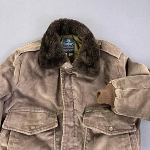 Vintage Cooper Jacket Mens 40 Brown Corduroy Bomber Faux Fur Collar Made USA 80s - Picture 1 of 13
