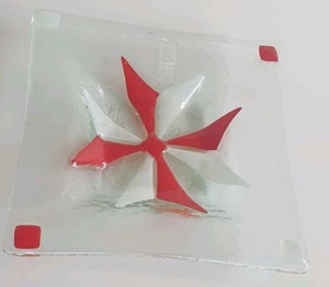 Mdina Malta Fused Glass Dish with Maltese Cross, Medina Label - Picture 1 of 17