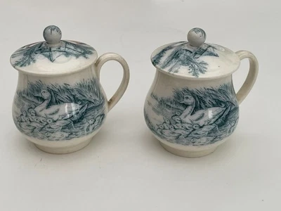 2 ANCIENS POTS A CREME DECORS CANARD ET CAMPAGNE - Photo 1/4