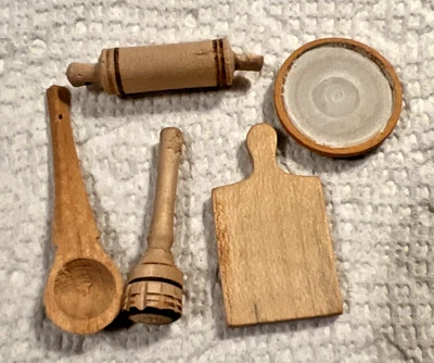Vintage Miniature Dollhouse Doll House 5pc Wood Kitchen Tools Rolling Pin - Image 1 of 4